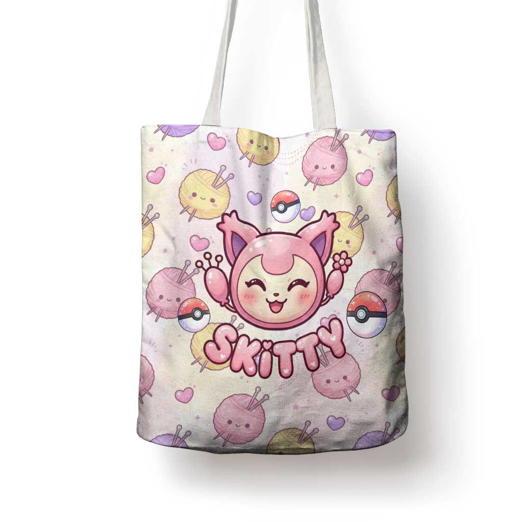 Skitty Pokémon Tote Bag Pastel Kawaii Yarn Art Style