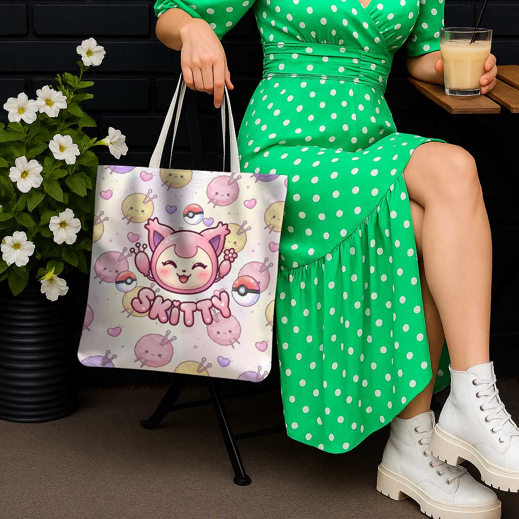 Skitty Pokémon Tote Bag Pastel Kawaii Yarn Art Style