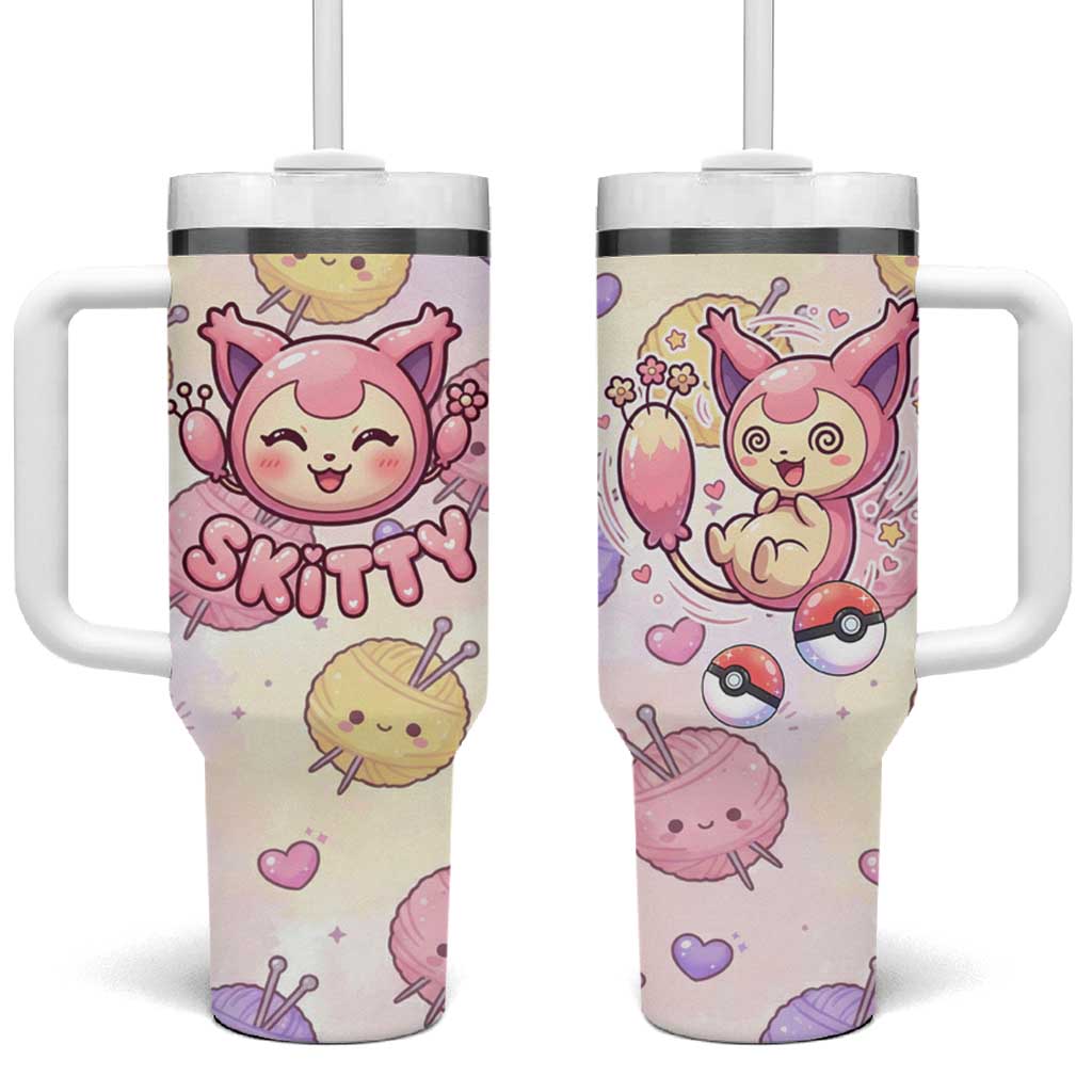 Skitty Pokémon Tumbler With Handle Pastel Kawaii Yarn Art Style