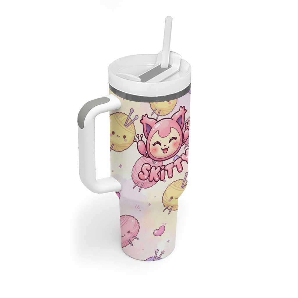 Skitty Pokémon Tumbler With Handle Pastel Kawaii Yarn Art Style