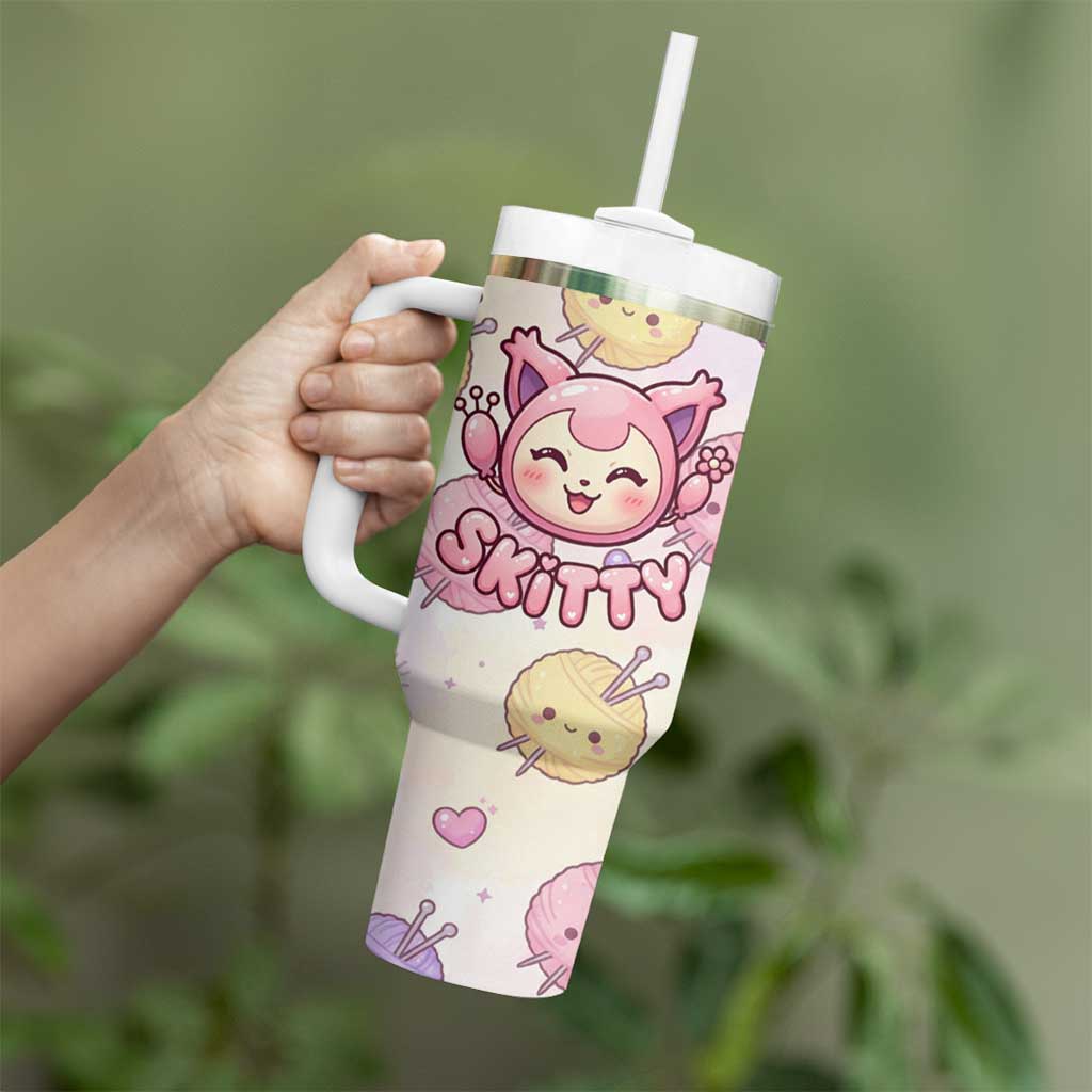 Skitty Pokémon Tumbler With Handle Pastel Kawaii Yarn Art Style