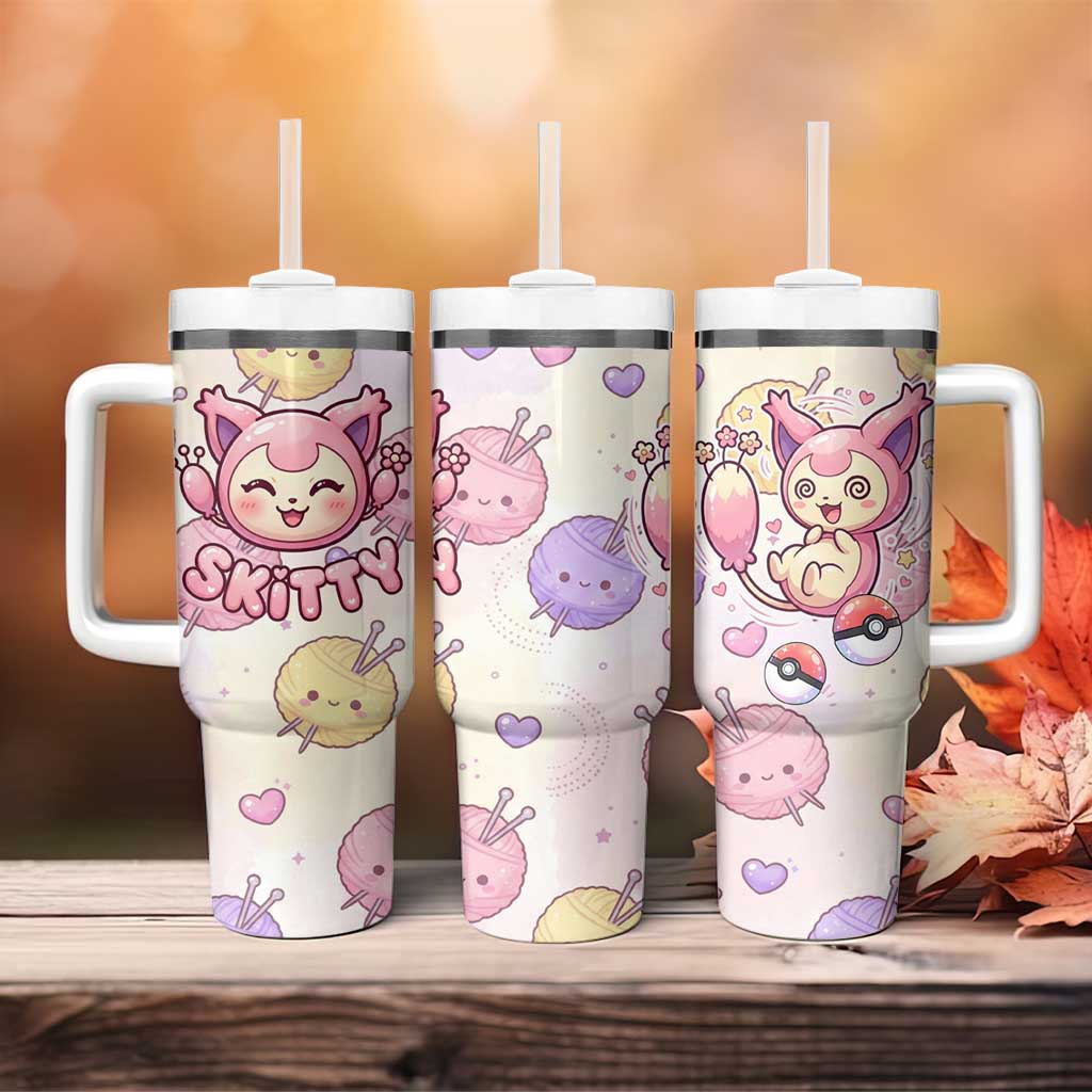 Skitty Pokémon Tumbler With Handle Pastel Kawaii Yarn Art Style