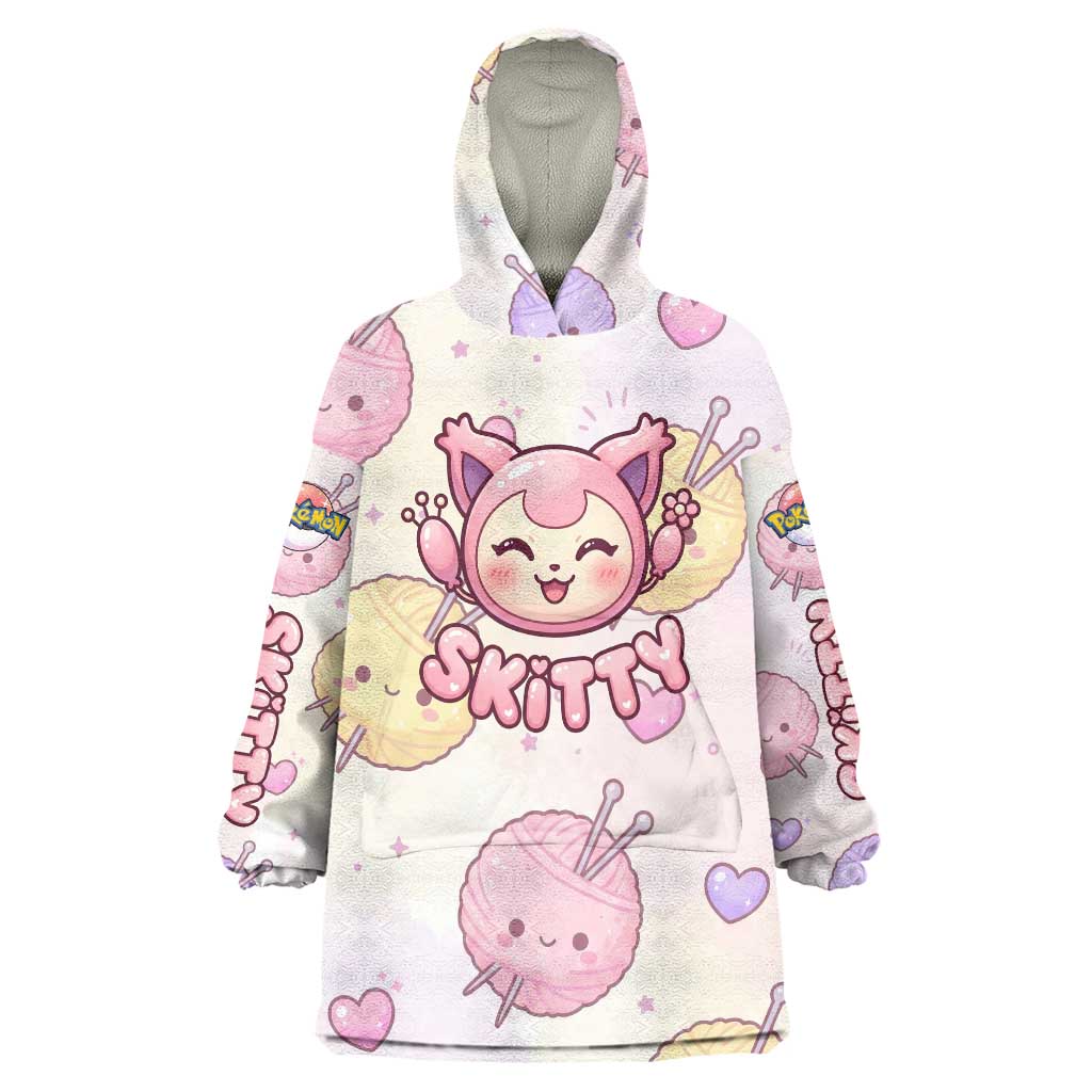 Skitty Pokémon Wearable Blanket Hoodie Pastel Kawaii Yarn Art Style