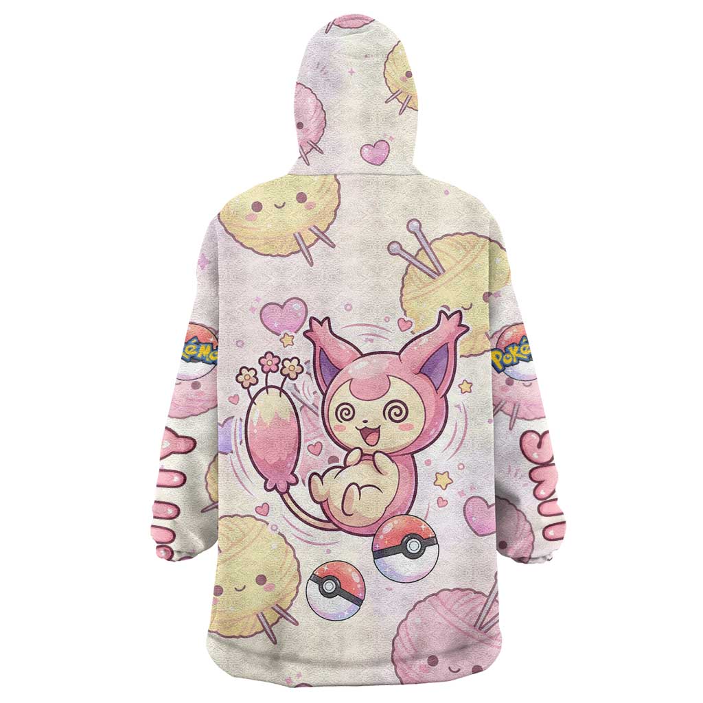 Skitty Pokémon Wearable Blanket Hoodie Pastel Kawaii Yarn Art Style