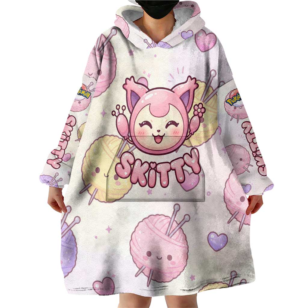 Skitty Pokémon Wearable Blanket Hoodie Pastel Kawaii Yarn Art Style