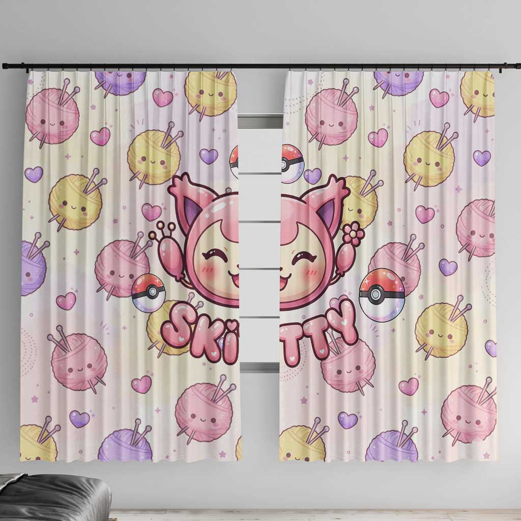 Skitty Pokémon Window Curtain Pastel Kawaii Yarn Art Style