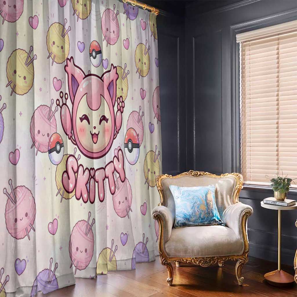 Skitty Pokémon Window Curtain Pastel Kawaii Yarn Art Style