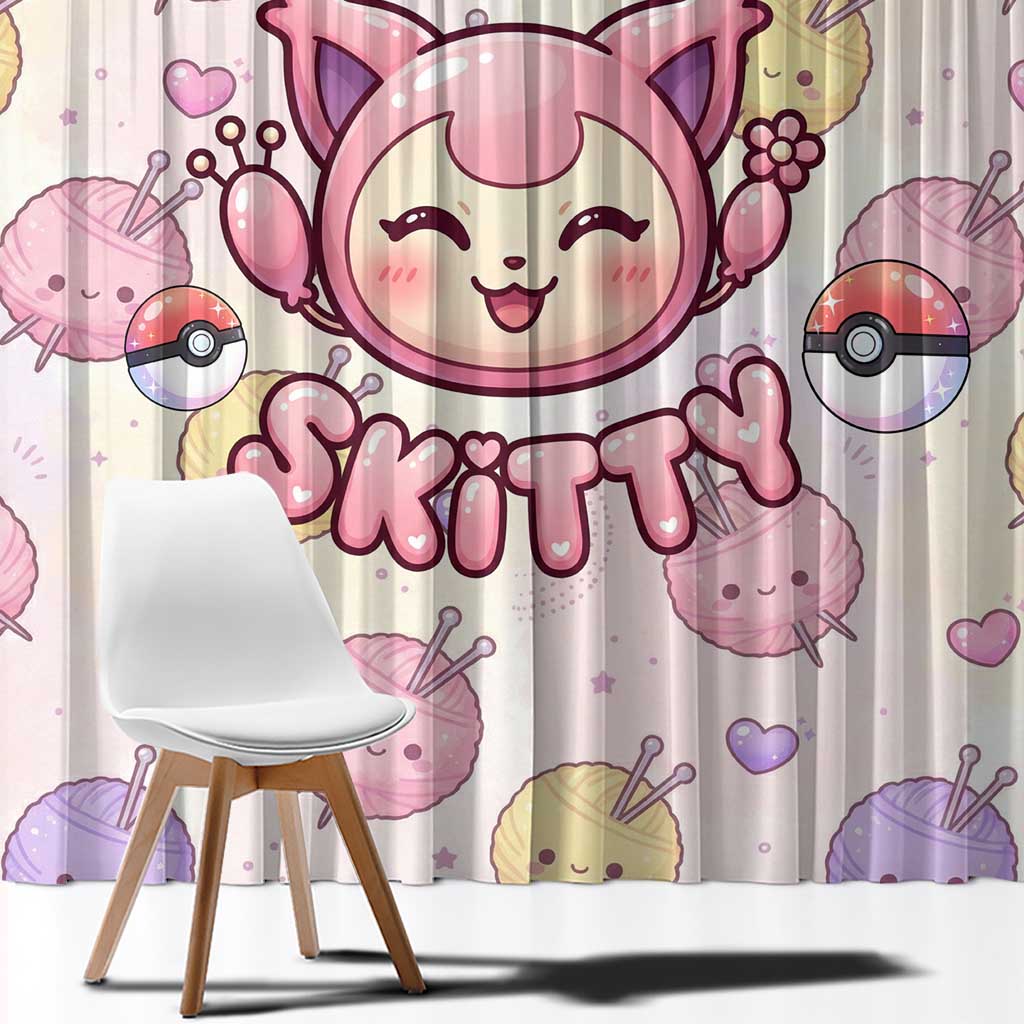 Skitty Pokémon Window Curtain Pastel Kawaii Yarn Art Style