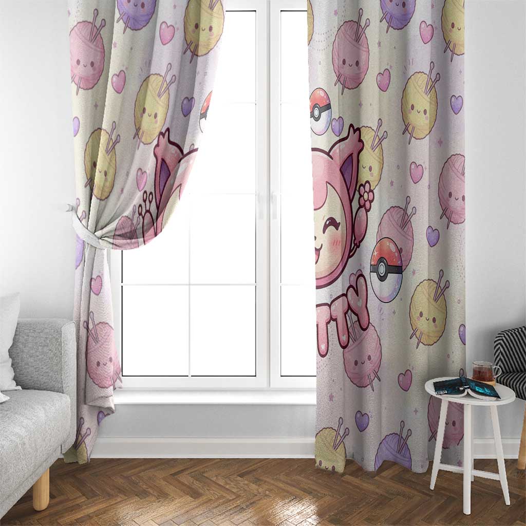 Skitty Pokémon Window Curtain Pastel Kawaii Yarn Art Style
