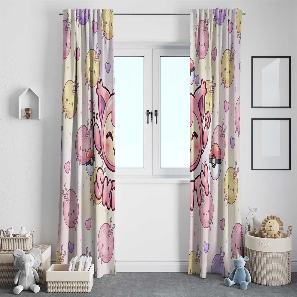 Skitty Pokémon Window Curtain Pastel Kawaii Yarn Art Style