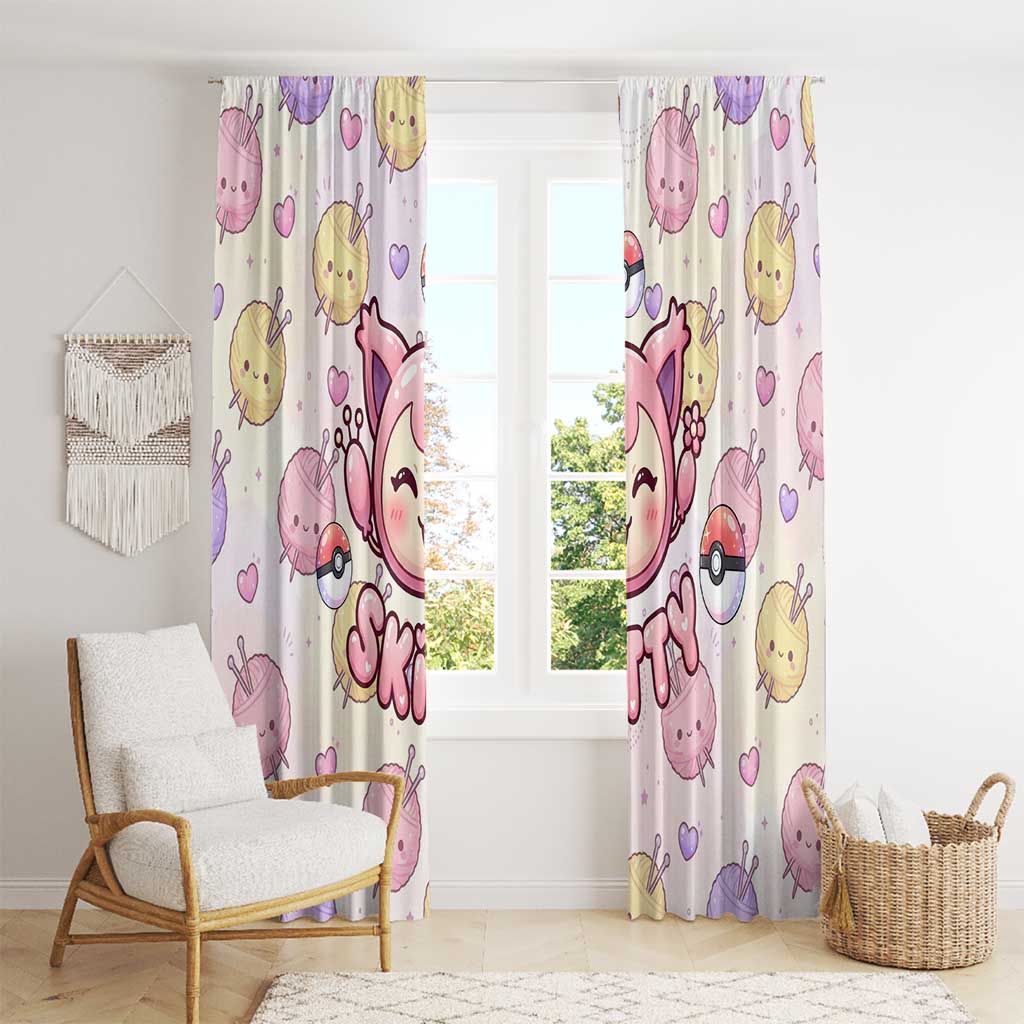 Skitty Pokémon Window Curtain Pastel Kawaii Yarn Art Style