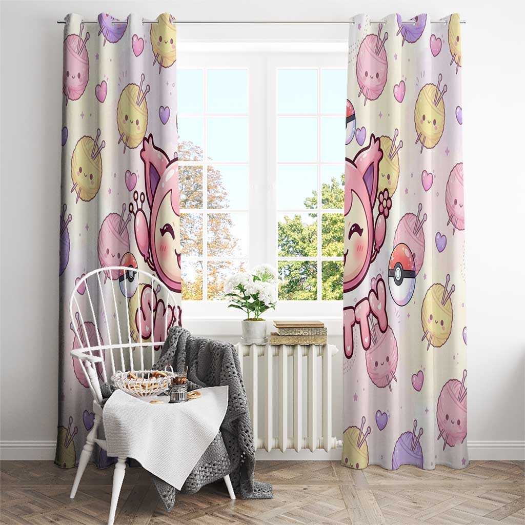 Skitty Pokémon Window Curtain Pastel Kawaii Yarn Art Style