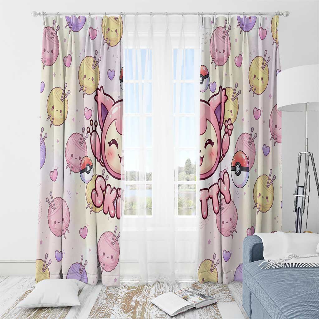 Skitty Pokémon Window Curtain Pastel Kawaii Yarn Art Style