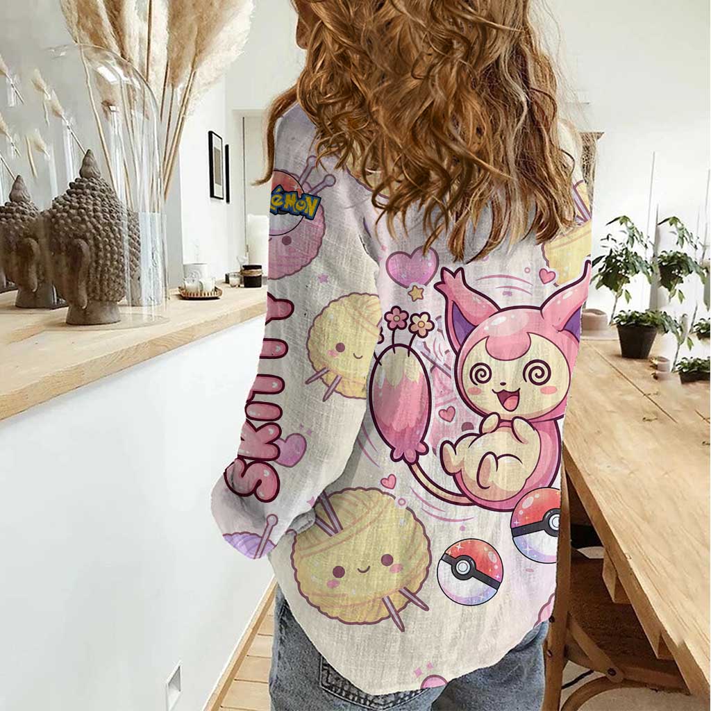 Skitty Pokémon Women Casual Shirt Pastel Kawaii Yarn Art Style