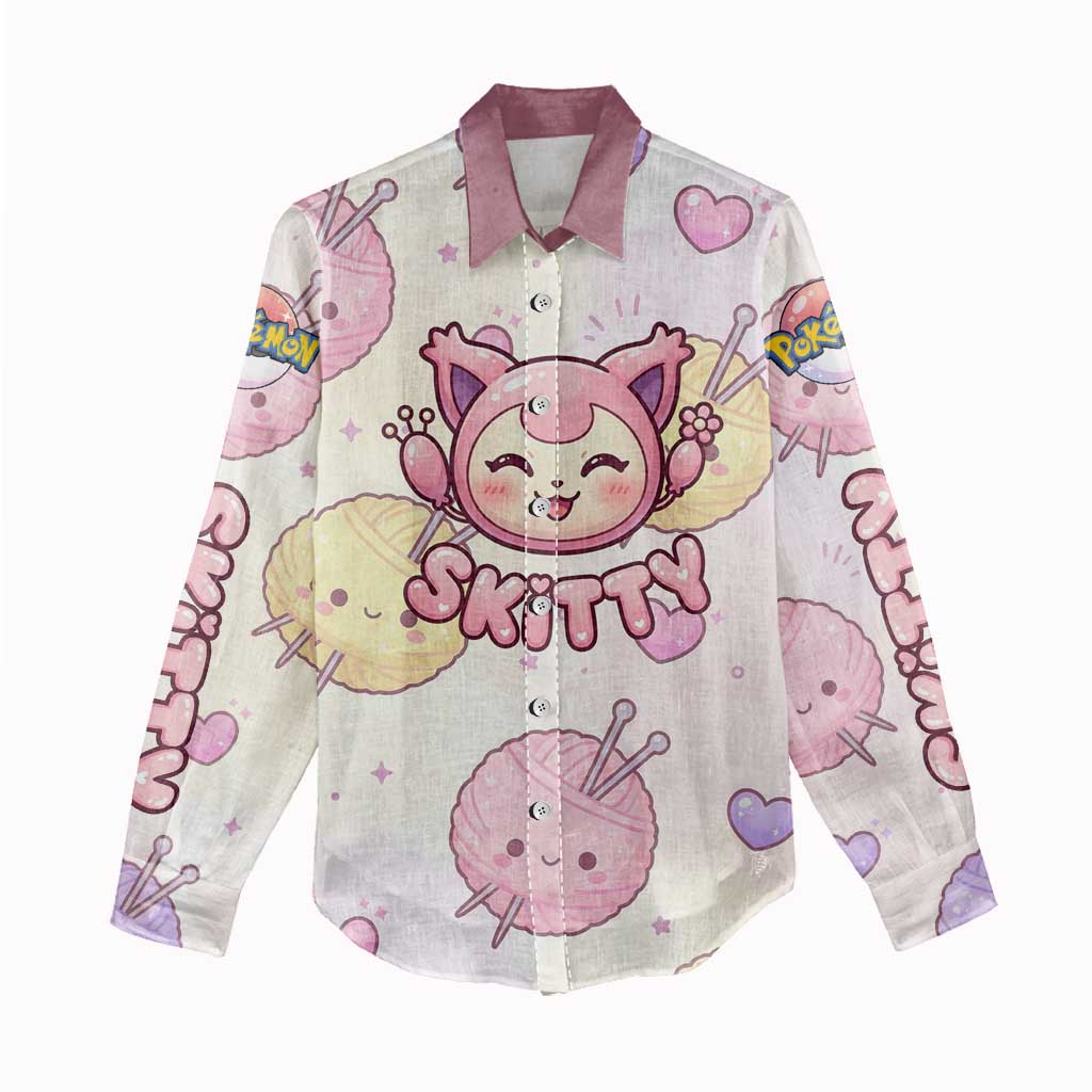 Skitty Pokémon Women Casual Shirt Pastel Kawaii Yarn Art Style