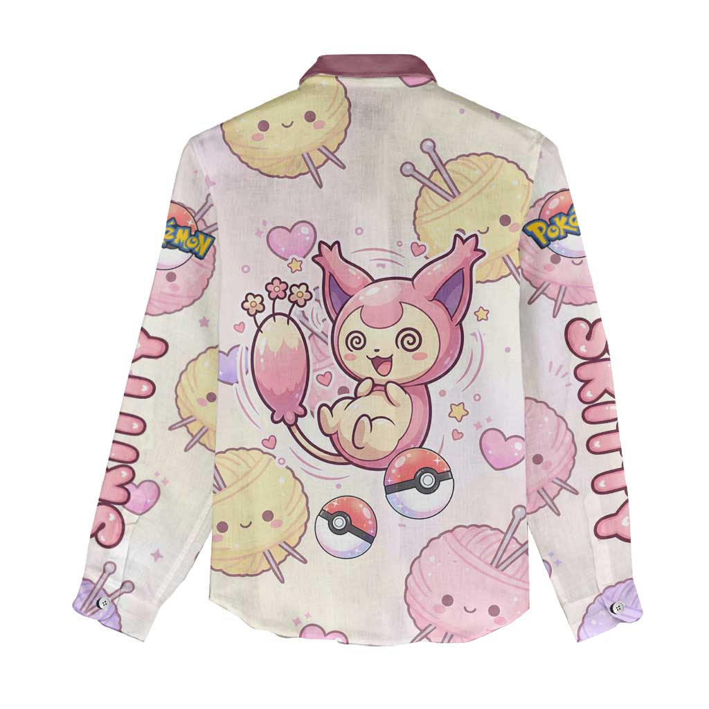 Skitty Pokémon Women Casual Shirt Pastel Kawaii Yarn Art Style