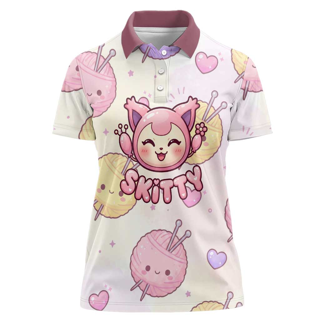Skitty Pokémon Women Polo Shirt Pastel Kawaii Yarn Art Style