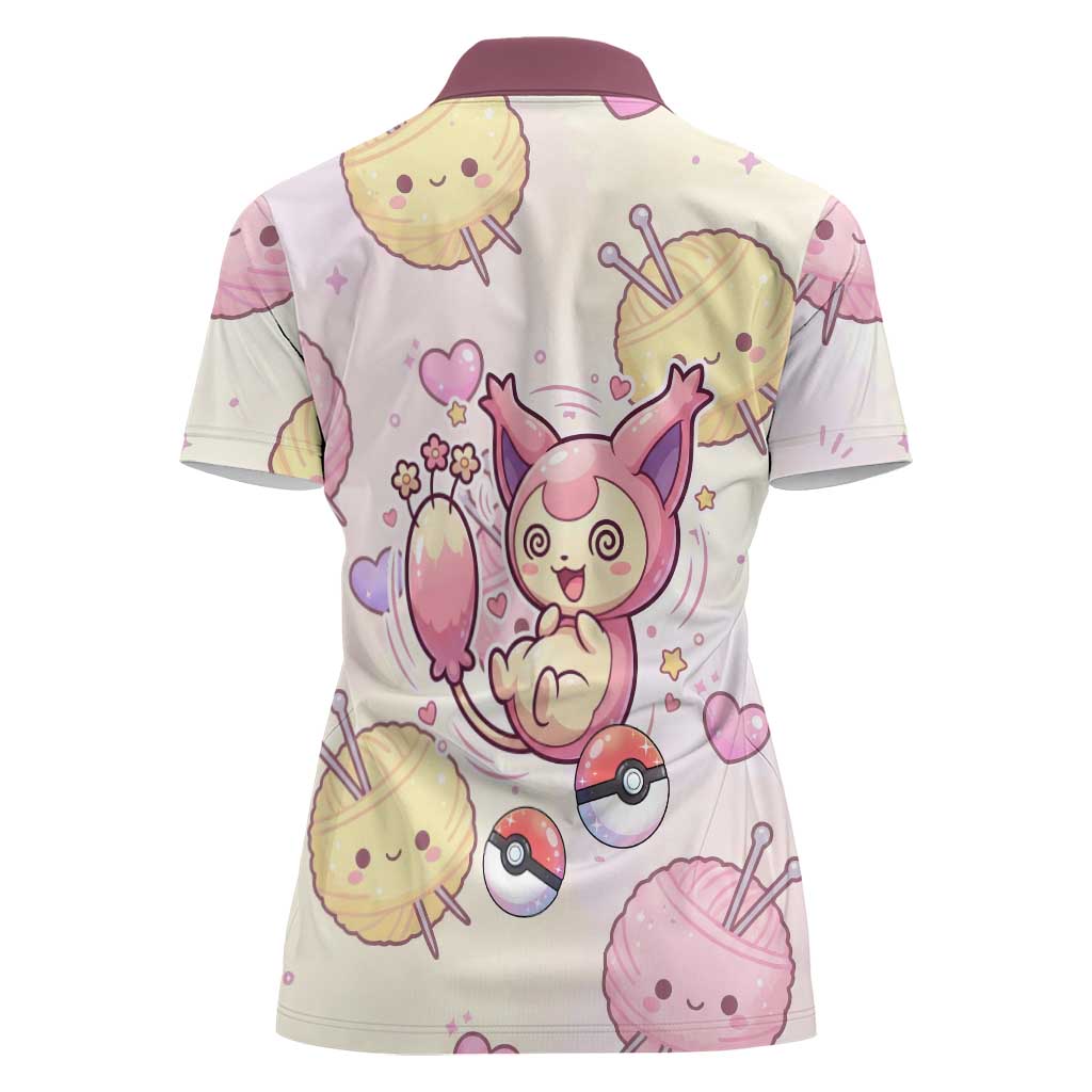 Skitty Pokémon Women Polo Shirt Pastel Kawaii Yarn Art Style