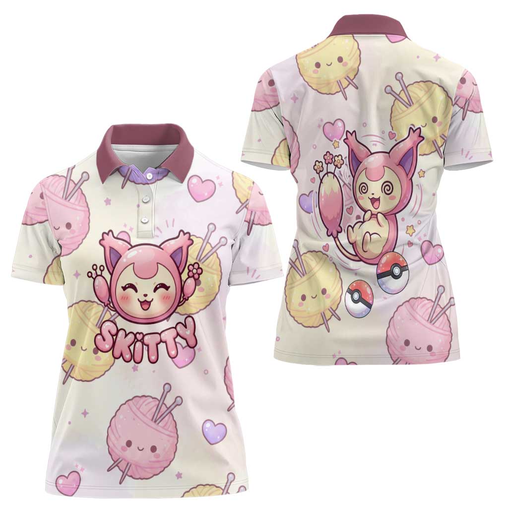 Skitty Pokémon Women Polo Shirt Pastel Kawaii Yarn Art Style