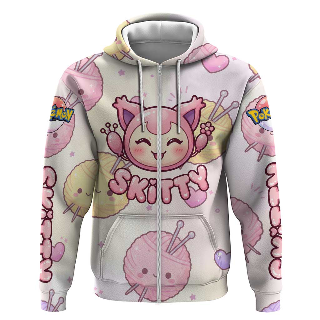 Skitty Pokémon Zip Hoodie Pastel Kawaii Yarn Art Style