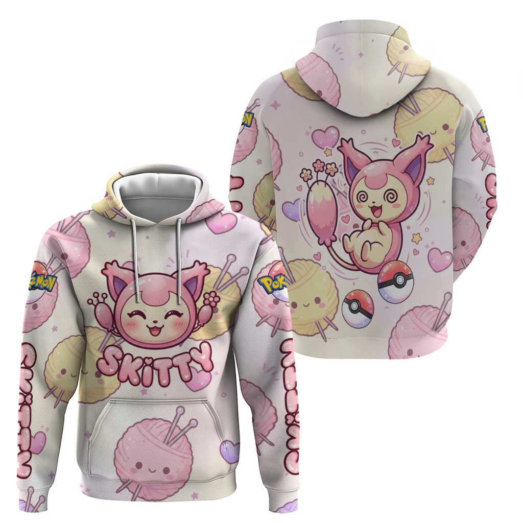 Skitty Pokémon Zip Hoodie Pastel Kawaii Yarn Art Style
