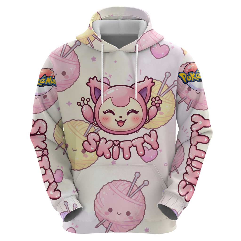 Skitty Pokémon Zip Hoodie Pastel Kawaii Yarn Art Style