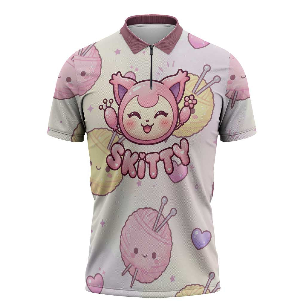 Skitty Pokémon Zipper Polo Shirt Pastel Kawaii Yarn Art Style