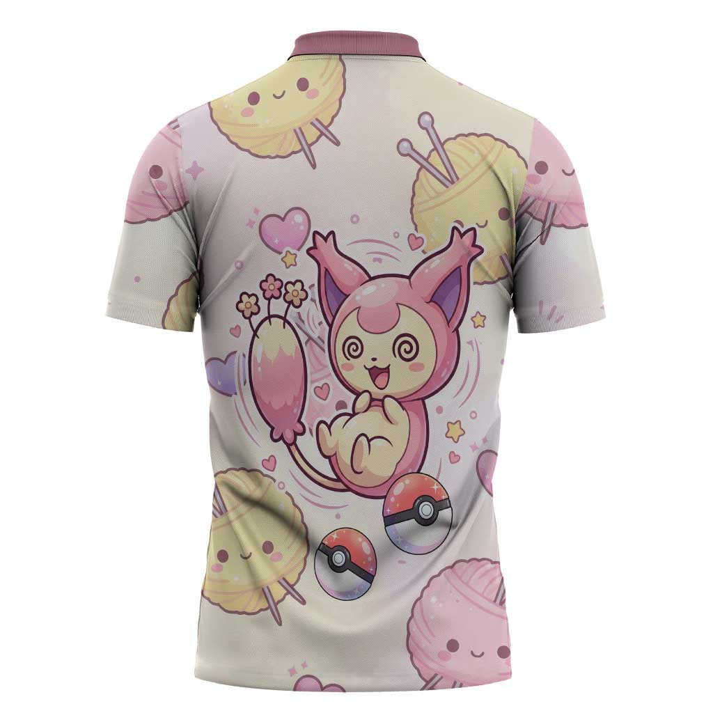 Skitty Pokémon Zipper Polo Shirt Pastel Kawaii Yarn Art Style