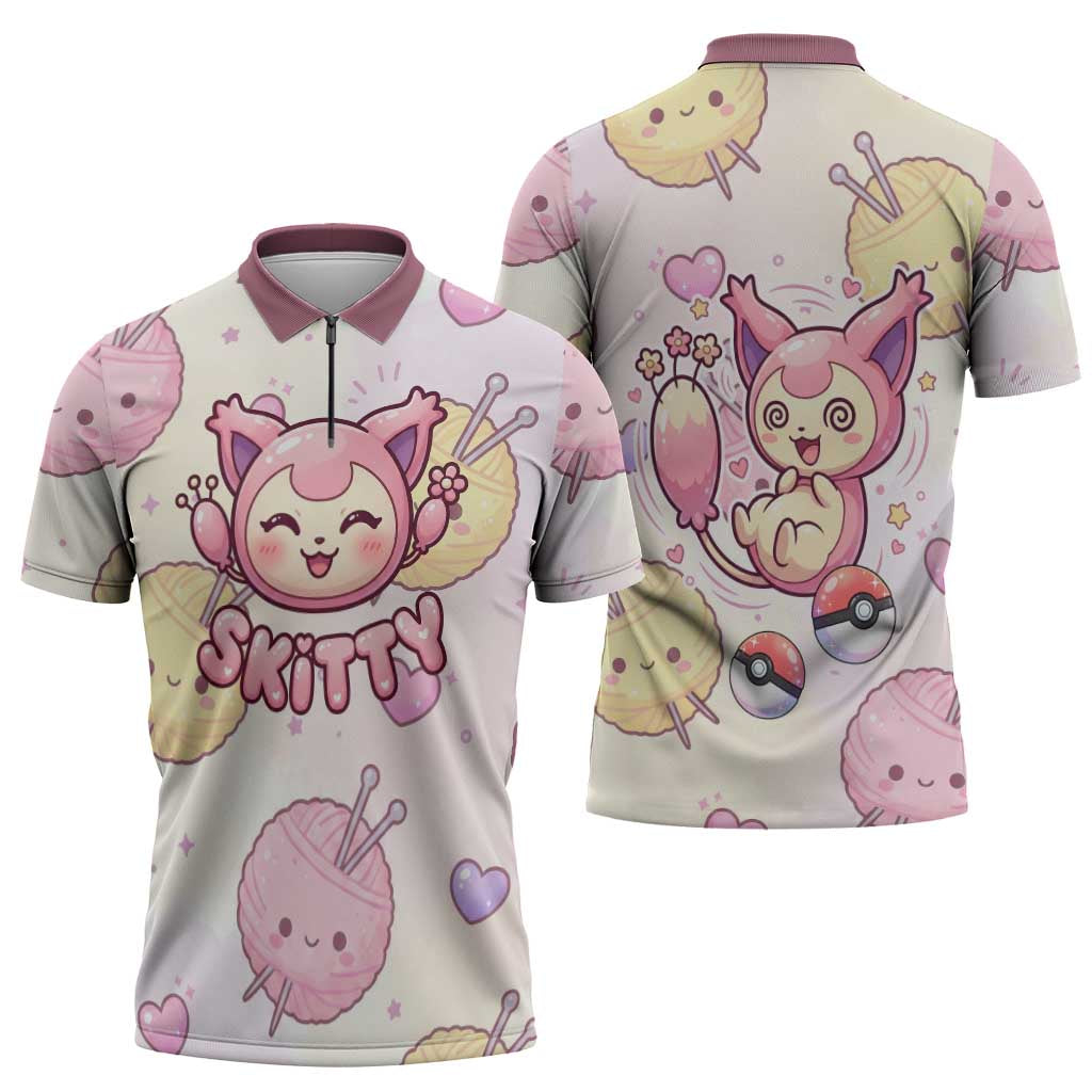 Skitty Pokémon Zipper Polo Shirt Pastel Kawaii Yarn Art Style