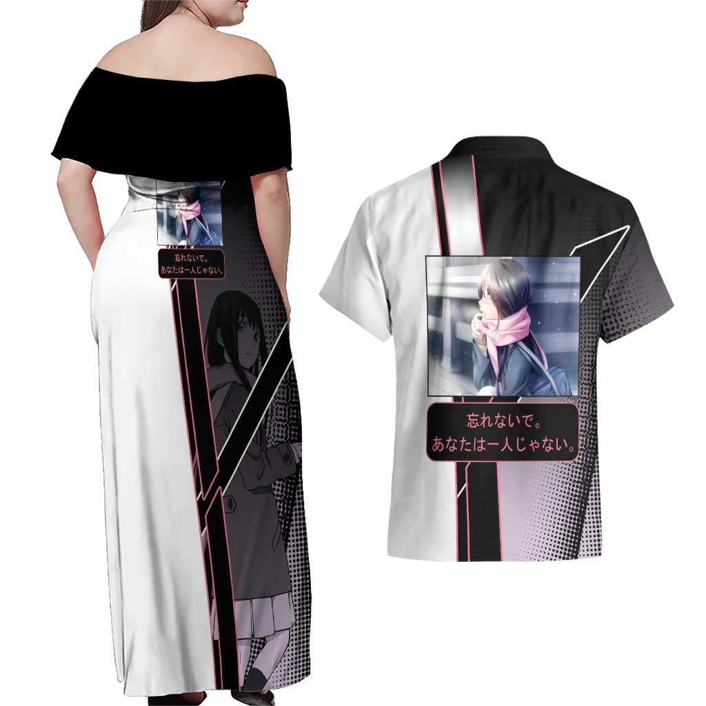 Hiyori Iki Couples Matching Off Shoulder Maxi Dress and Hawaiian Shirt Soft Sentimental Anime Style