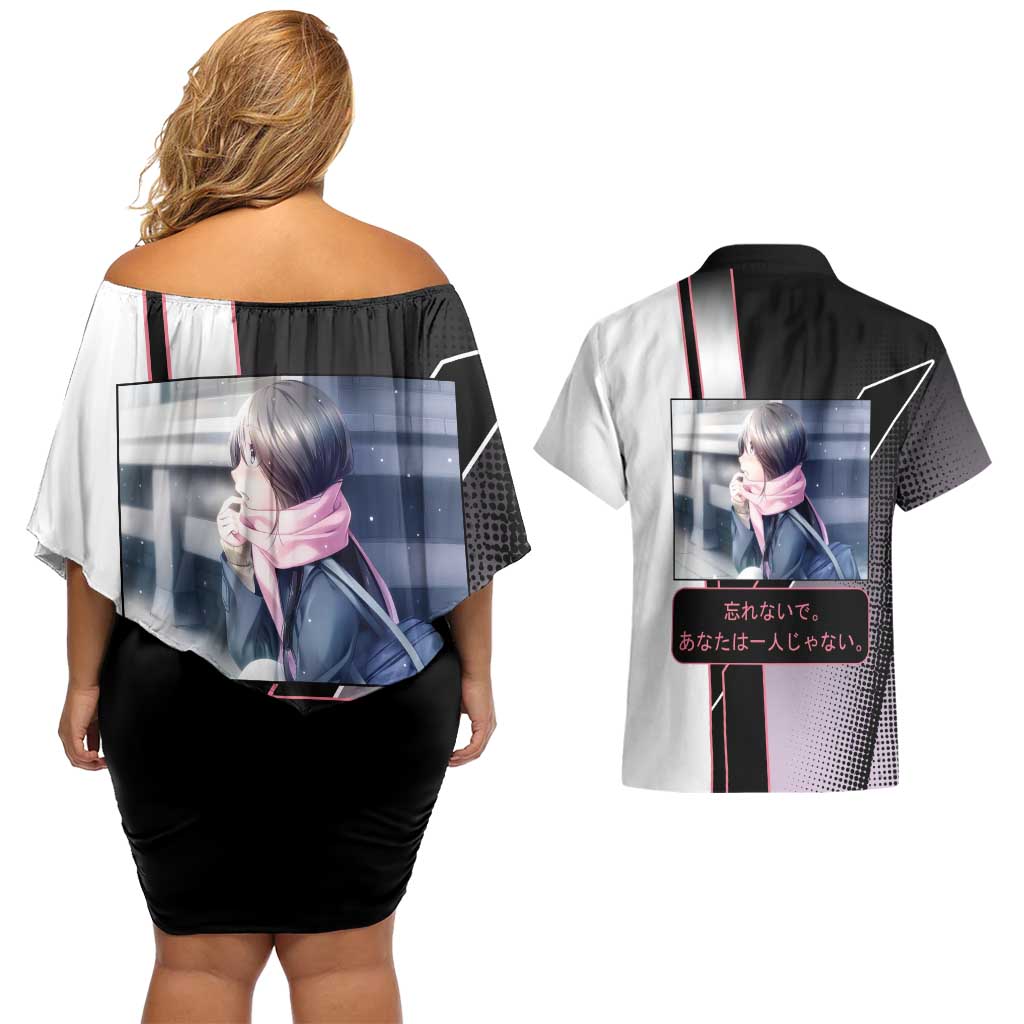 Hiyori Iki Couples Matching Off Shoulder Short Dress and Hawaiian Shirt Soft Sentimental Anime Style