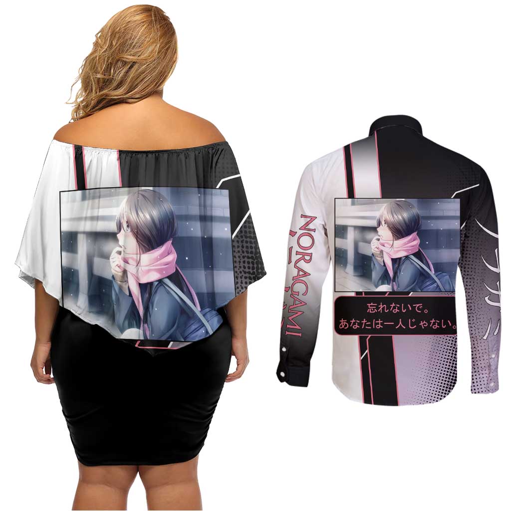 Hiyori Iki Couples Matching Off Shoulder Short Dress and Long Sleeve Button Shirt Soft Sentimental Anime Style