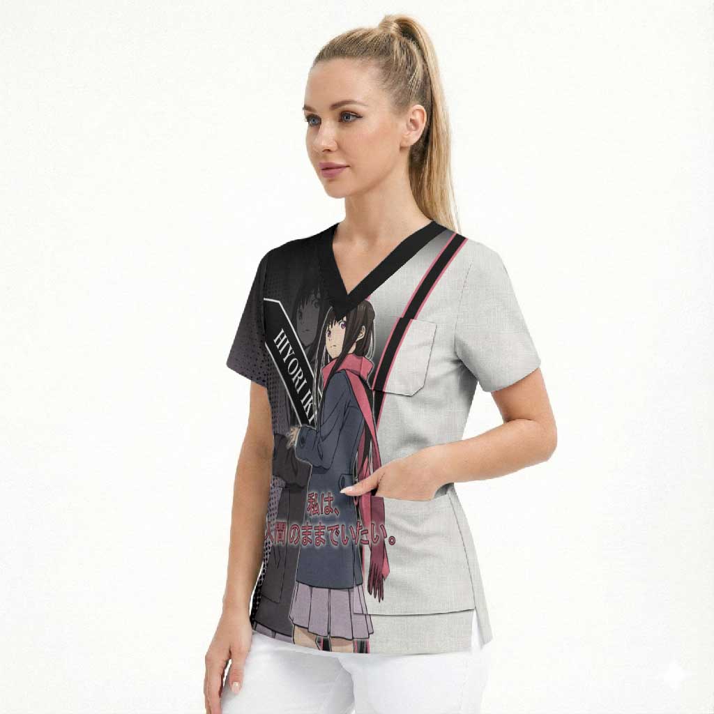 Hiyori Iki Scrub Top Soft Sentimental Anime Style