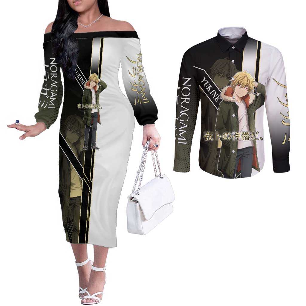 Yukine Couples Matching Off The Shoulder Long Sleeve Dress and Long Sleeve Button Shirt Urban Divine Anime Style