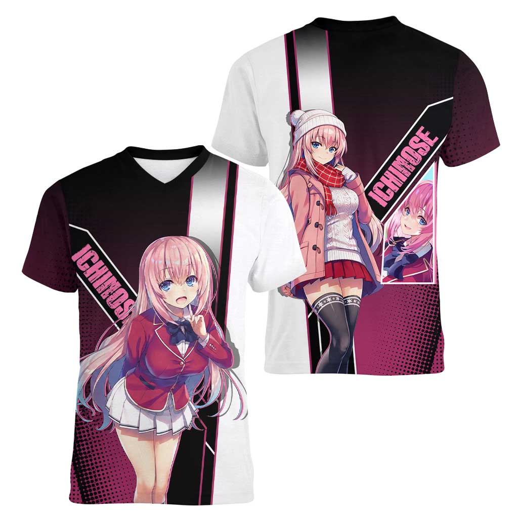 Honami Ichinose Women V-Neck T-Shirt Soft Kawaii School Anime Style