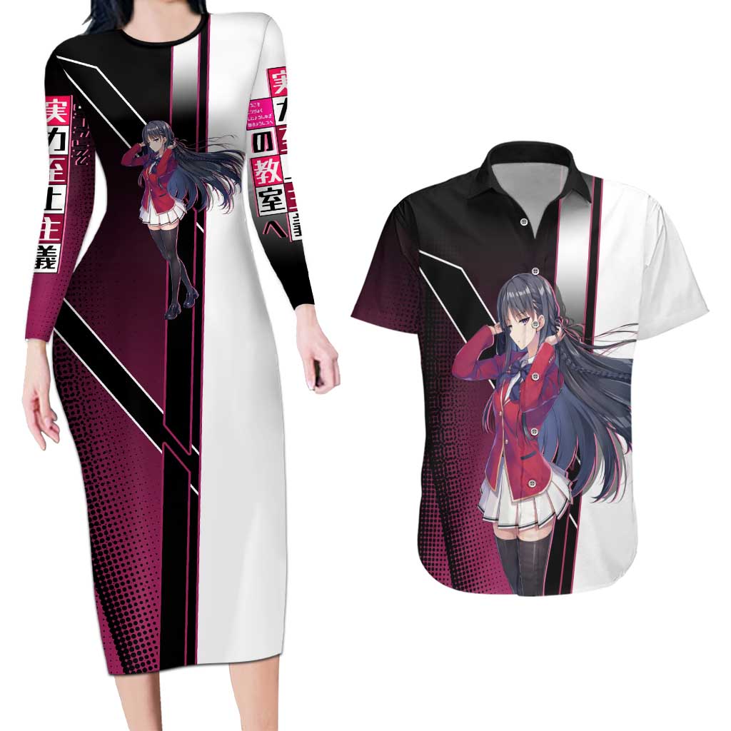 Suzune Horikita Couples Matching Long Sleeve Bodycon Dress and Hawaiian Shirt Elegant School Anime Style