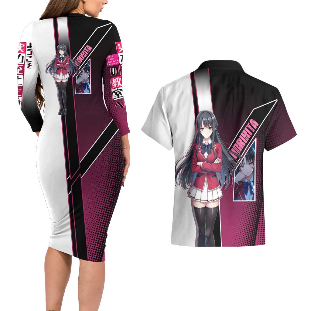 Suzune Horikita Couples Matching Long Sleeve Bodycon Dress and Hawaiian Shirt Elegant School Anime Style