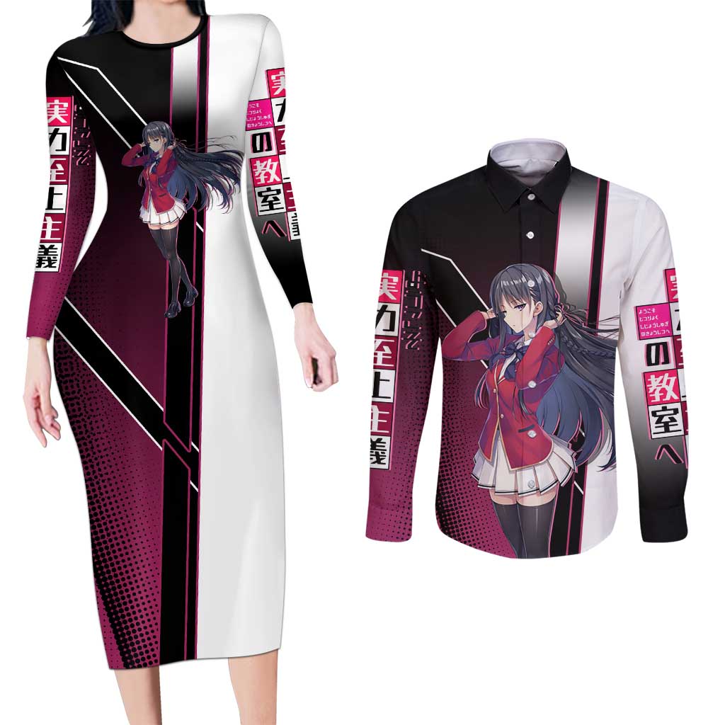 Suzune Horikita Couples Matching Long Sleeve Bodycon Dress and Long Sleeve Button Shirt Elegant School Anime Style