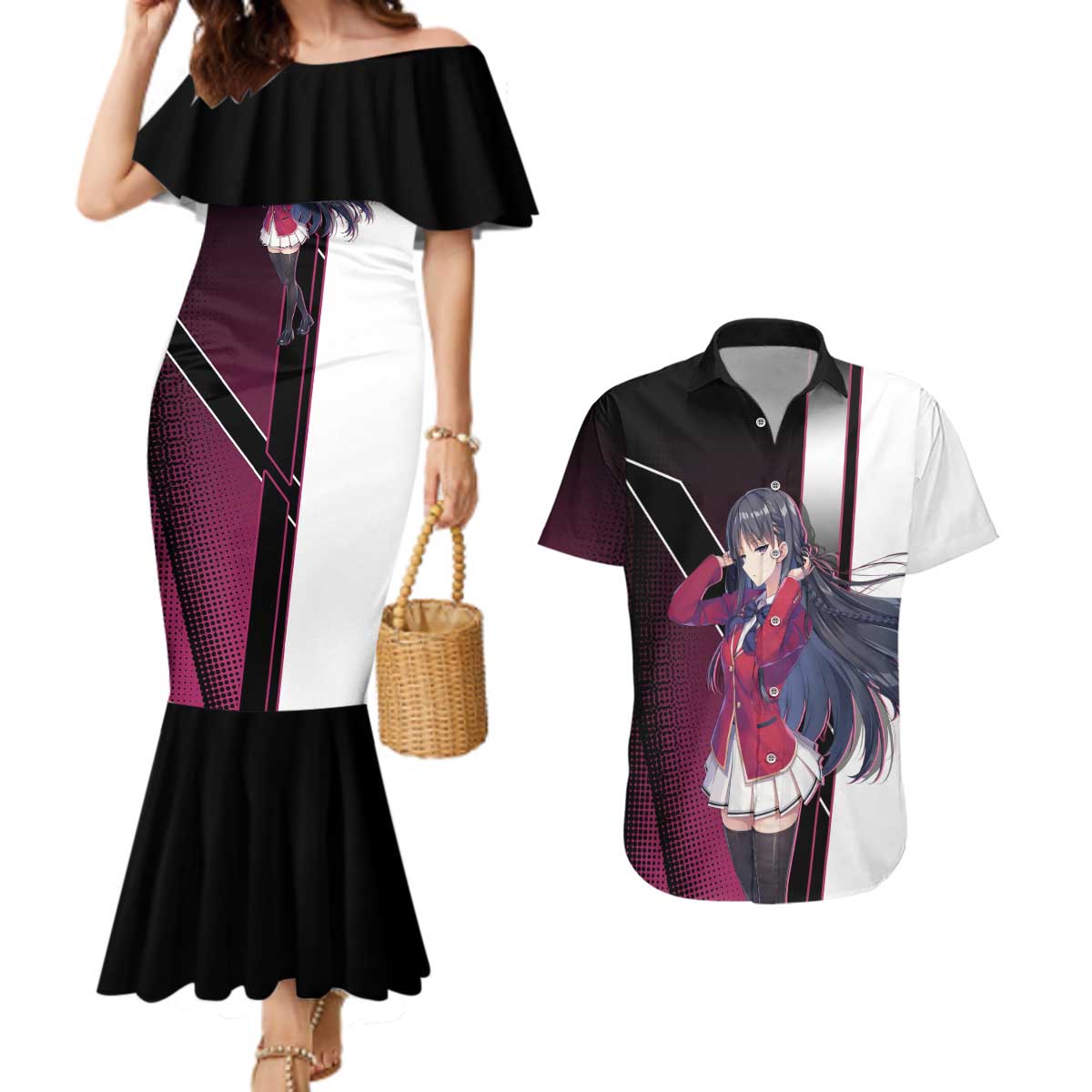 Suzune Horikita Couples Matching Mermaid Dress and Hawaiian Shirt Elegant School Anime Style