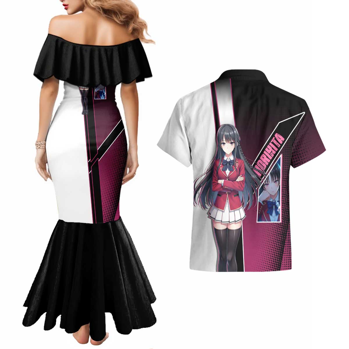 Suzune Horikita Couples Matching Mermaid Dress and Hawaiian Shirt Elegant School Anime Style