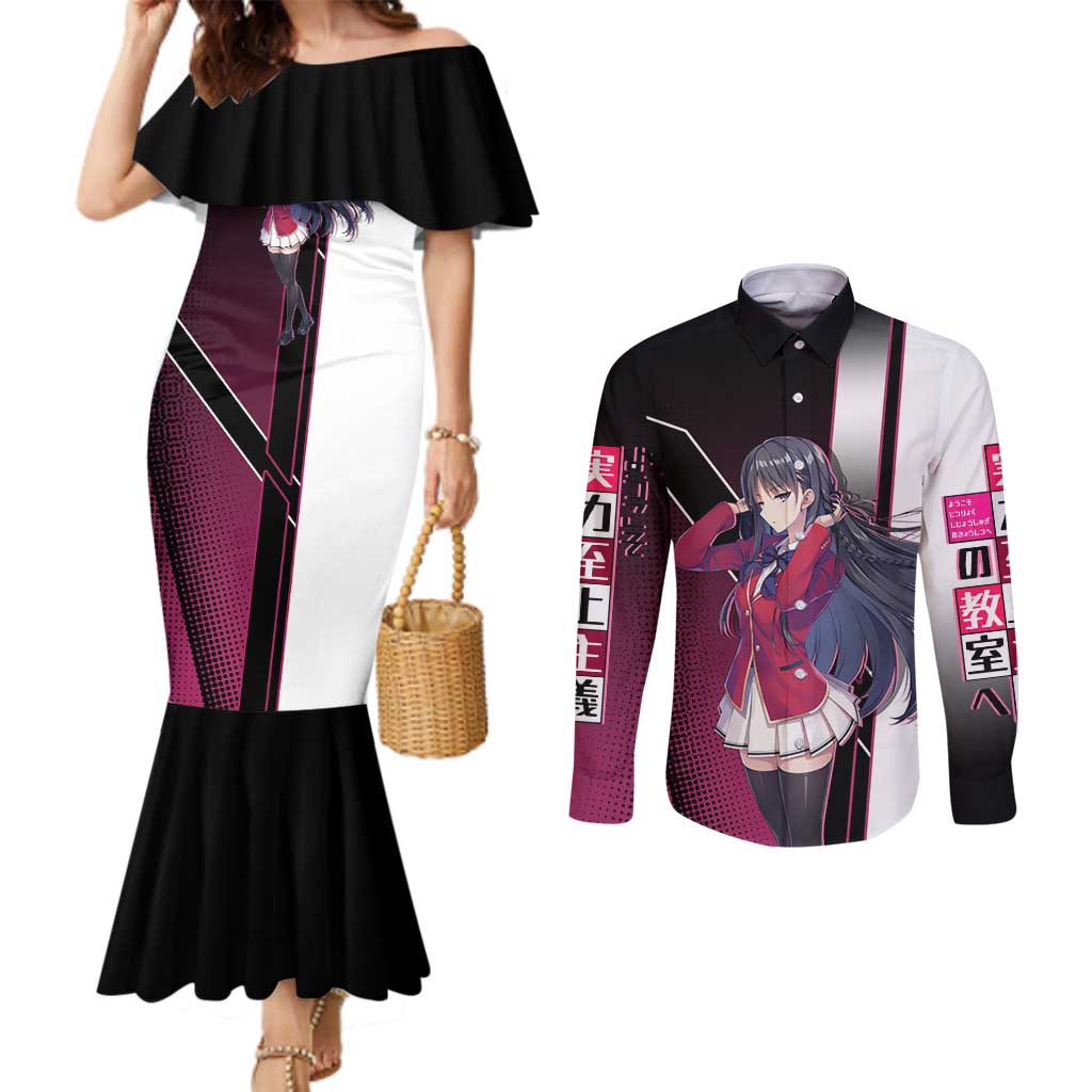 Suzune Horikita Couples Matching Mermaid Dress and Long Sleeve Button Shirt Elegant School Anime Style