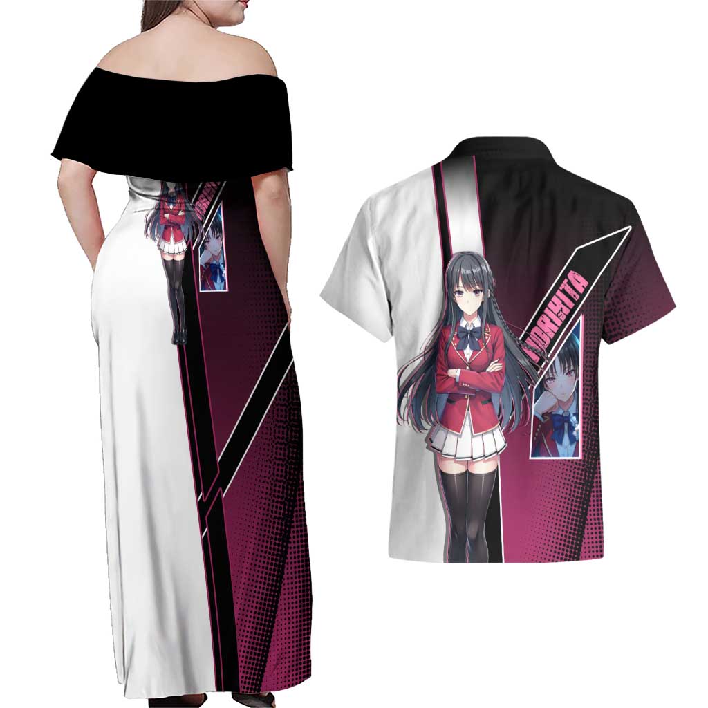 Suzune Horikita Couples Matching Off Shoulder Maxi Dress and Hawaiian Shirt Elegant School Anime Style