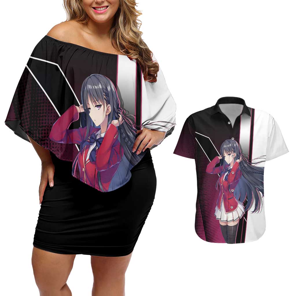 Suzune Horikita Couples Matching Off Shoulder Short Dress and Hawaiian Shirt Elegant School Anime Style