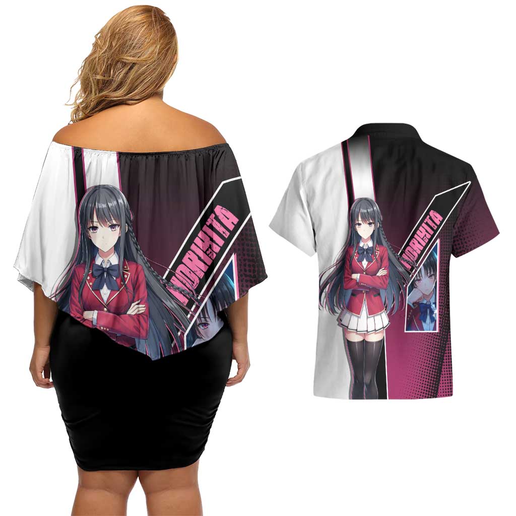 Suzune Horikita Couples Matching Off Shoulder Short Dress and Hawaiian Shirt Elegant School Anime Style