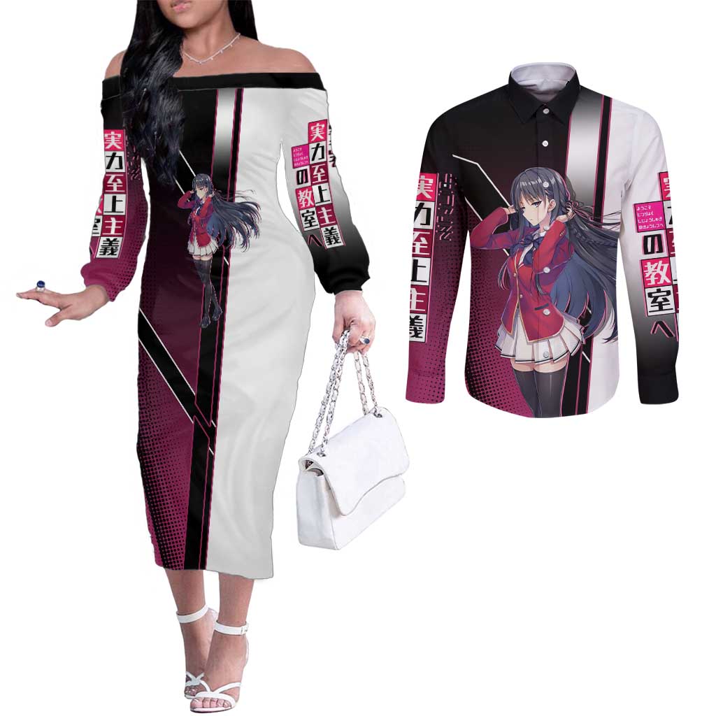Suzune Horikita Couples Matching Off The Shoulder Long Sleeve Dress and Long Sleeve Button Shirt Elegant School Anime Style