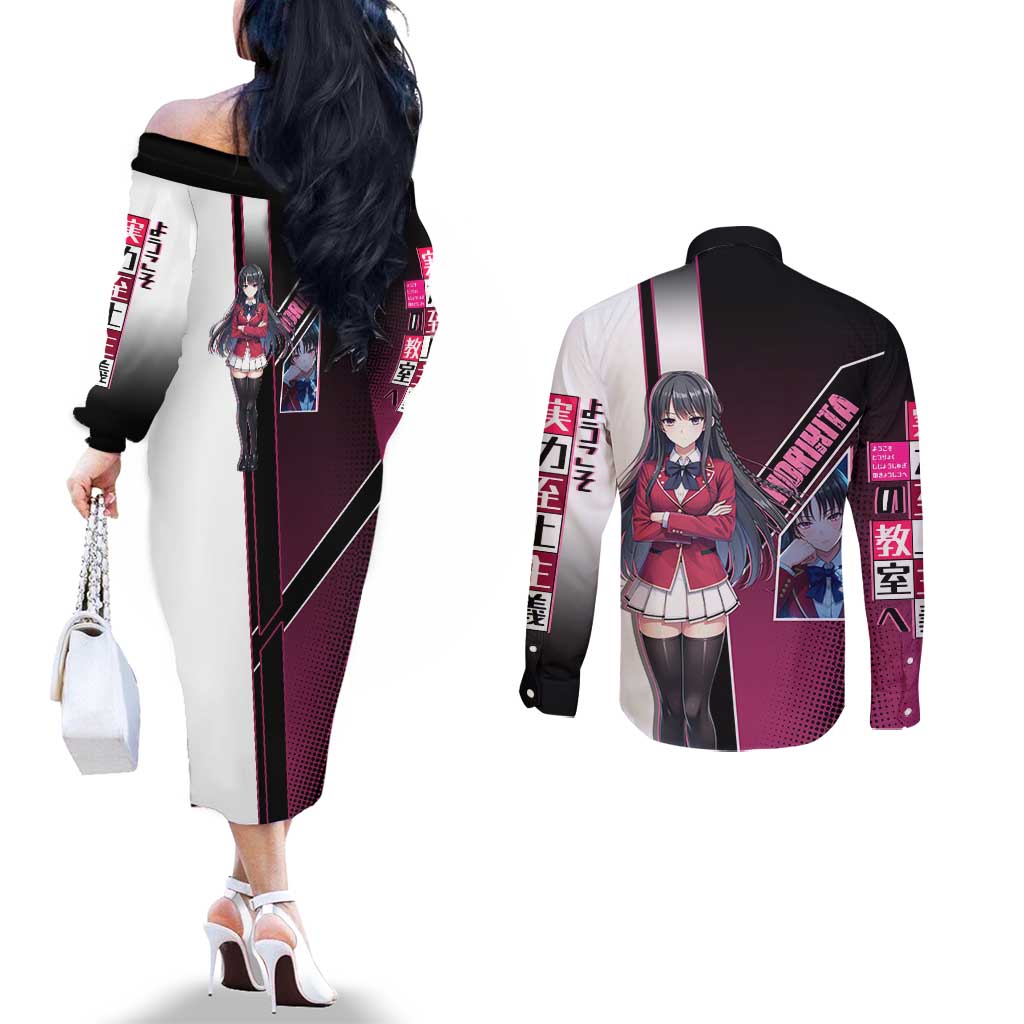Suzune Horikita Couples Matching Off The Shoulder Long Sleeve Dress and Long Sleeve Button Shirt Elegant School Anime Style
