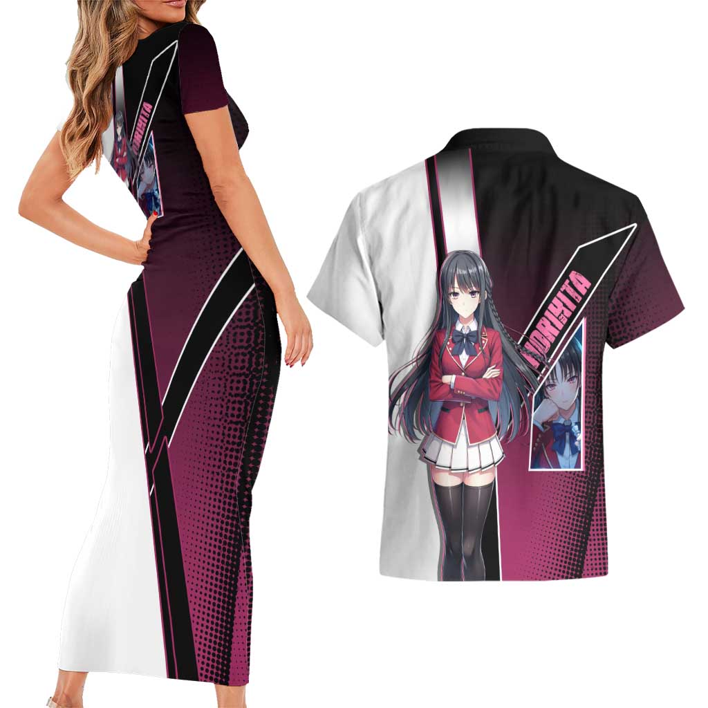 Suzune Horikita Couples Matching Short Sleeve Bodycon Dress and Hawaiian Shirt Elegant School Anime Style