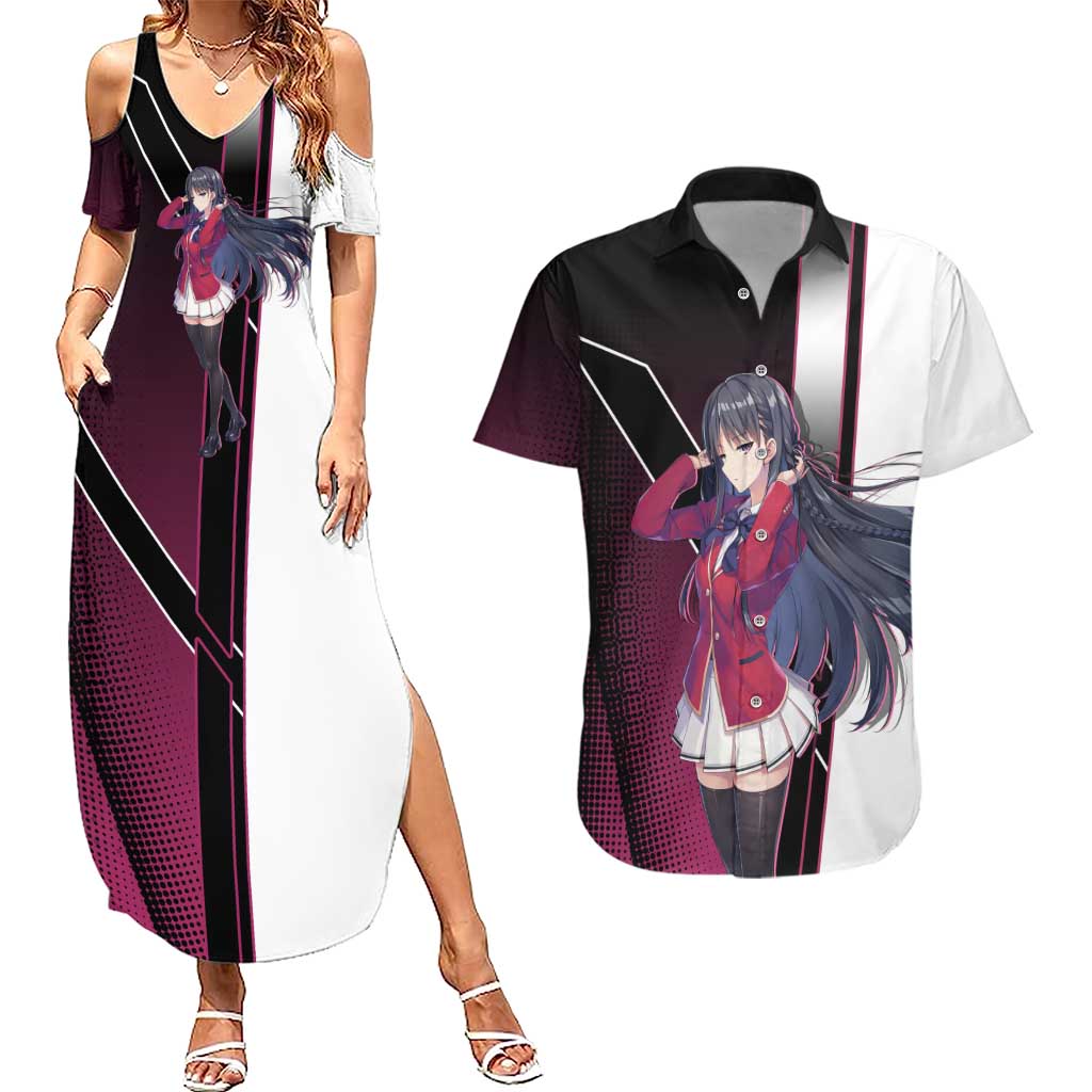 Suzune Horikita Couples Matching Summer Maxi Dress and Hawaiian Shirt Elegant School Anime Style