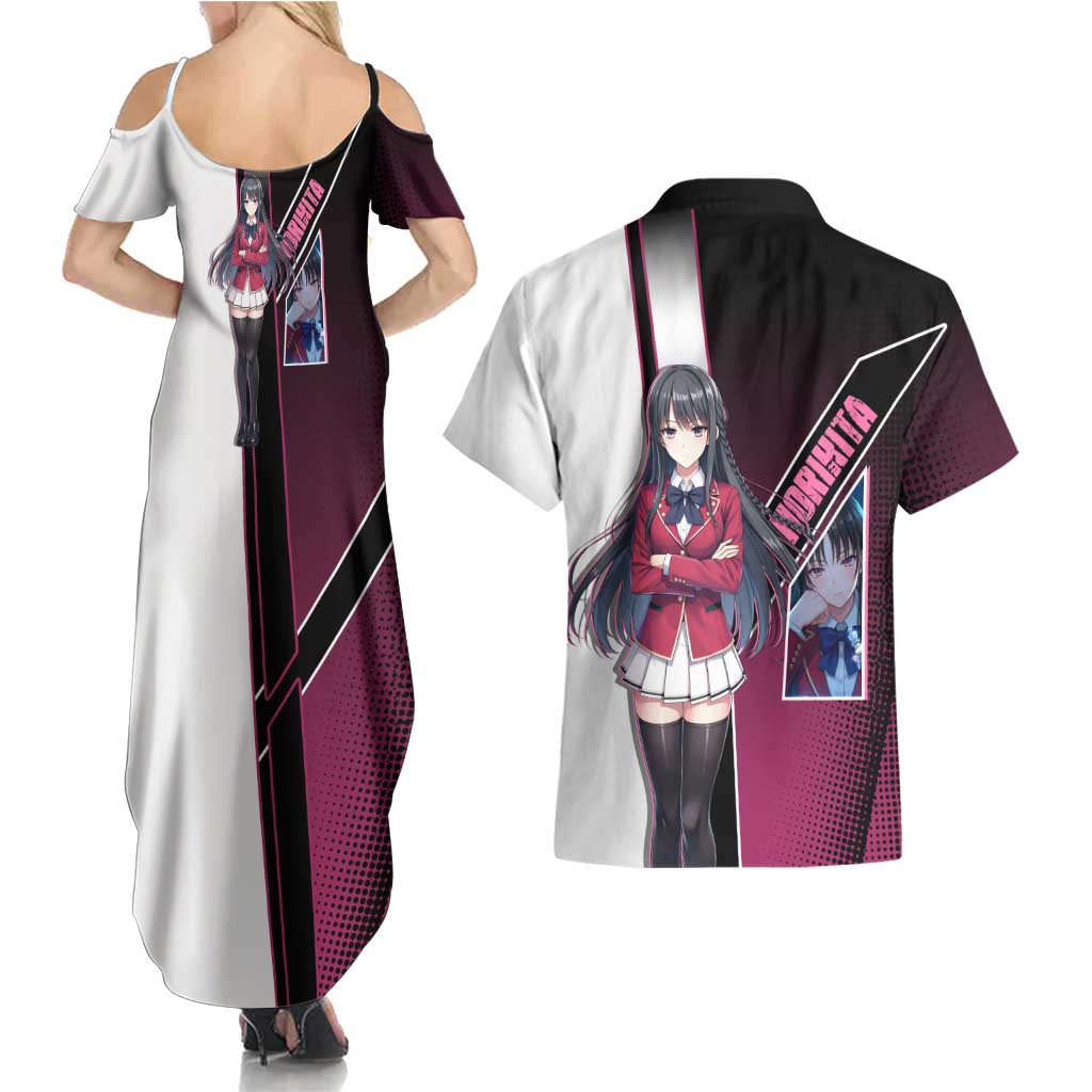 Suzune Horikita Couples Matching Summer Maxi Dress and Hawaiian Shirt Elegant School Anime Style