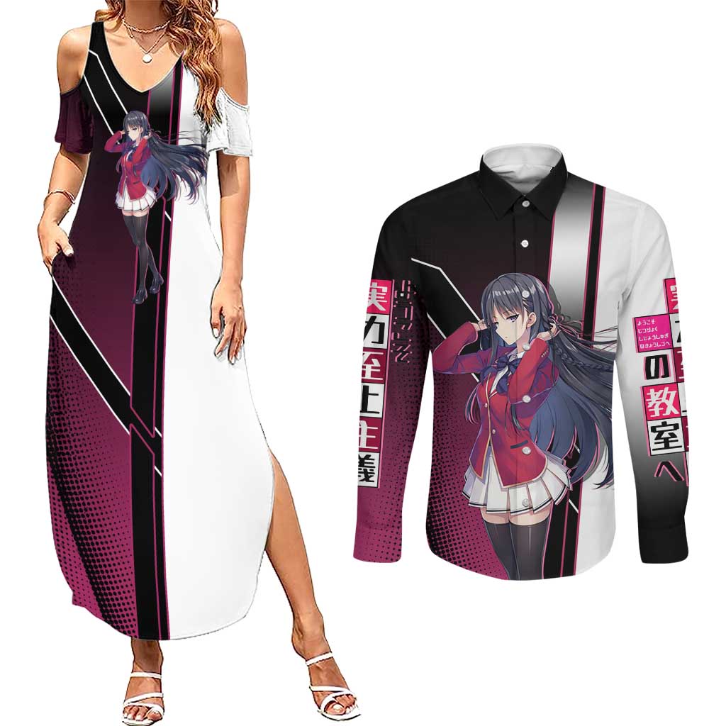 Suzune Horikita Couples Matching Summer Maxi Dress and Long Sleeve Button Shirt Elegant School Anime Style
